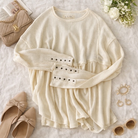 We The Free Tops - We The Free Cream Waffle Knit Sweatshirt